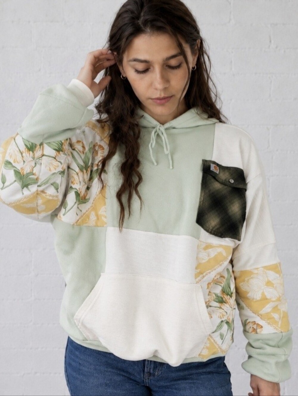 Upcycled- Meadow & Mint Patchwork Hoodie